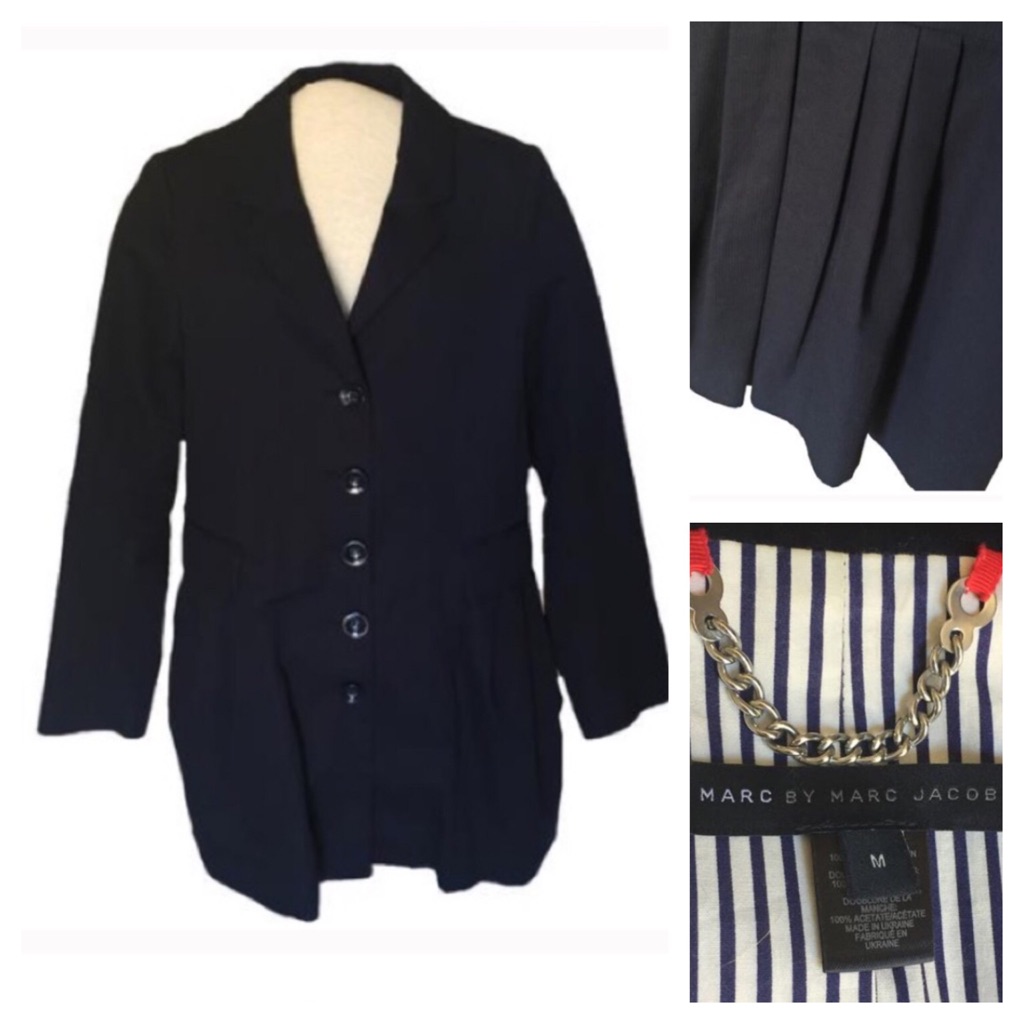 Marc Jacobs Navy Peplum Cotton Coat